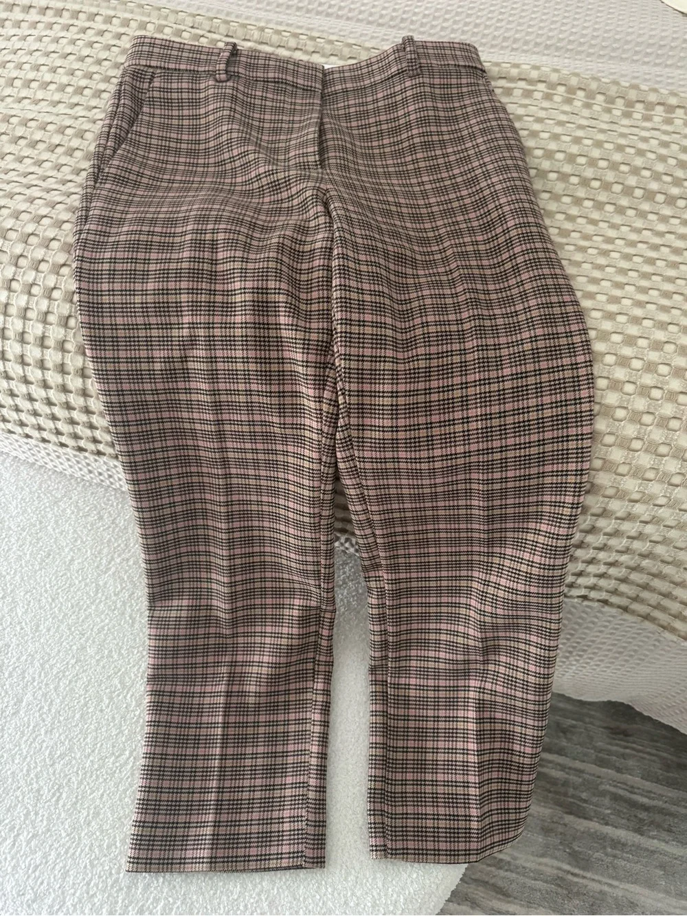 Ann Taylor Eva Ankle Pants 2P Pink Houndstooth Plaid Petite - Picture 3 of 3